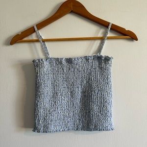 Brandy Melville Light Blue Floral Smocked Cropped Tank Top Size Small EUC